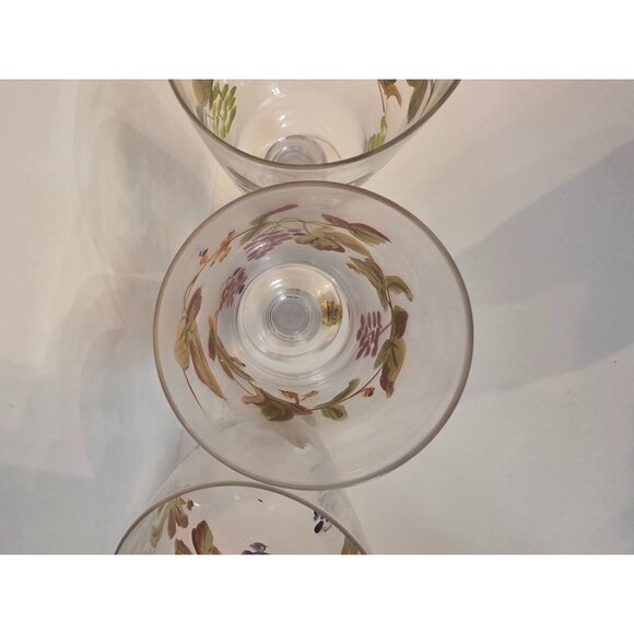 Block Crystal Hand Blown Wine Glasses Set Of 3 Painted Grapevine Design 8.75" - Picture 4 of 6